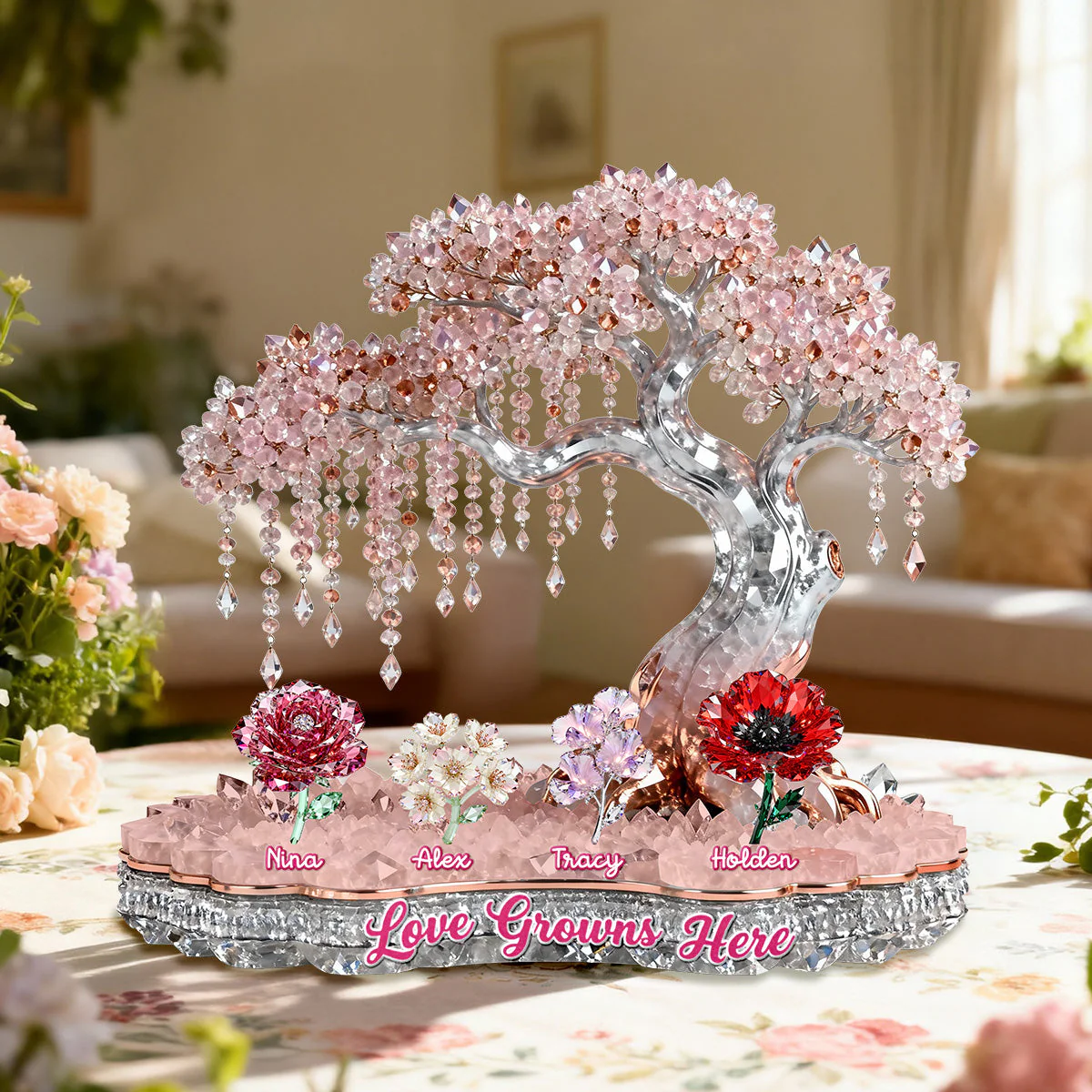 Floral Garden Love Grouwns Here - Personalized Shape Acrylic Plaque - Gift For Mom, Grandma HN02