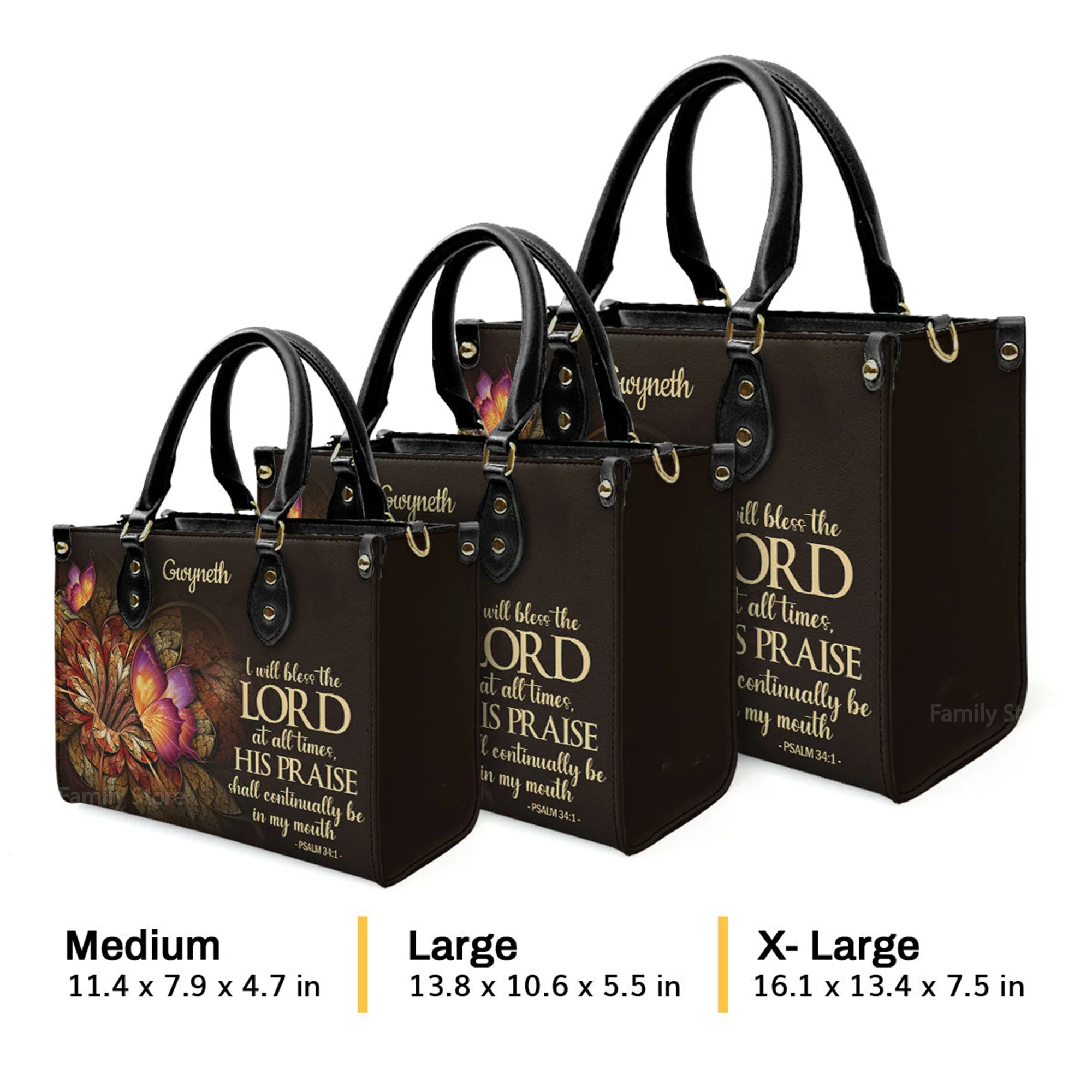 Flower & Butterfly Psalm 341 I Will Bless The Lord At All Times - Thoughtful Gift For Christians - Personalized Leather Handbag With Handle - AT4081323 - Image 4