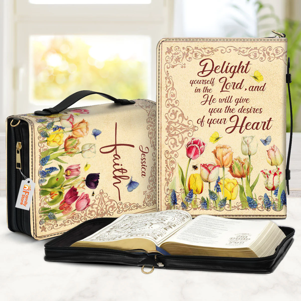 Flower Delight Yourself In The Lord - Unique Personalized Bible Covers - AT4082440 - Image 2
