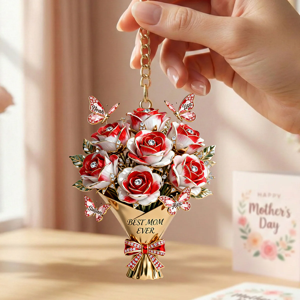Flowers For Best Mom Ever - Personalized Keychain - Gift For Mom, Grandma  NL122 - Image 3