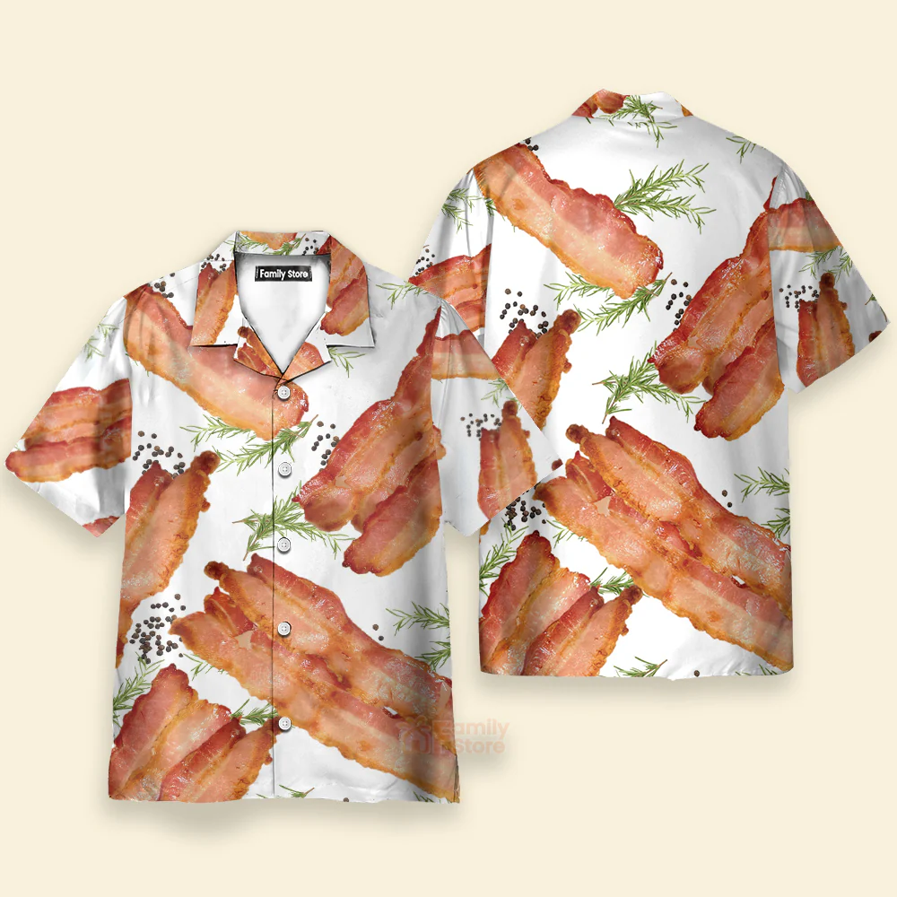 Funny Style Food Bacon - Food Lover’s Breakfast-Themed Button Up Hawaiian Shirt - Image 2
