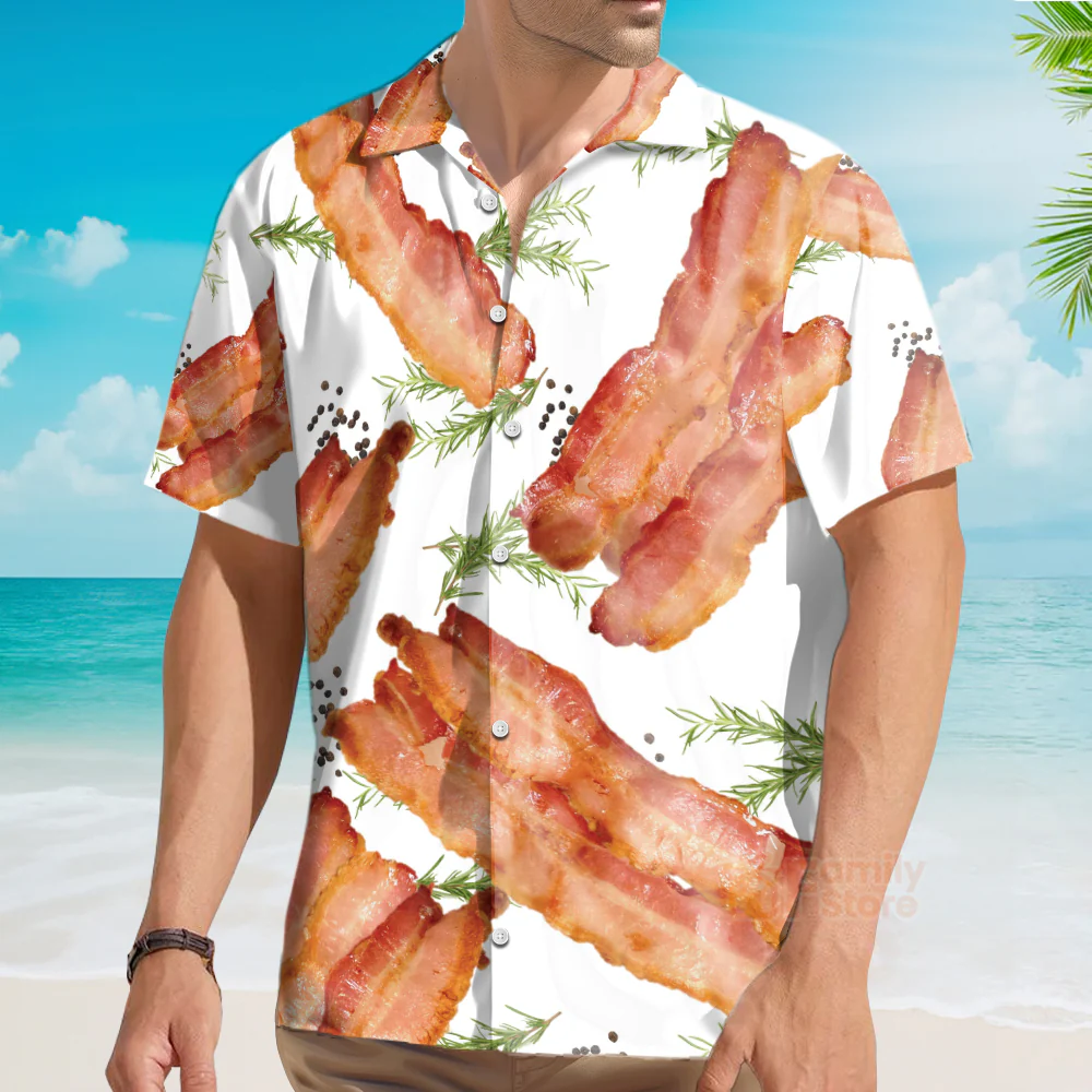 Funny Style Food Bacon - Food Lover’s Breakfast-Themed Button Up Hawaiian Shirt - Image 3