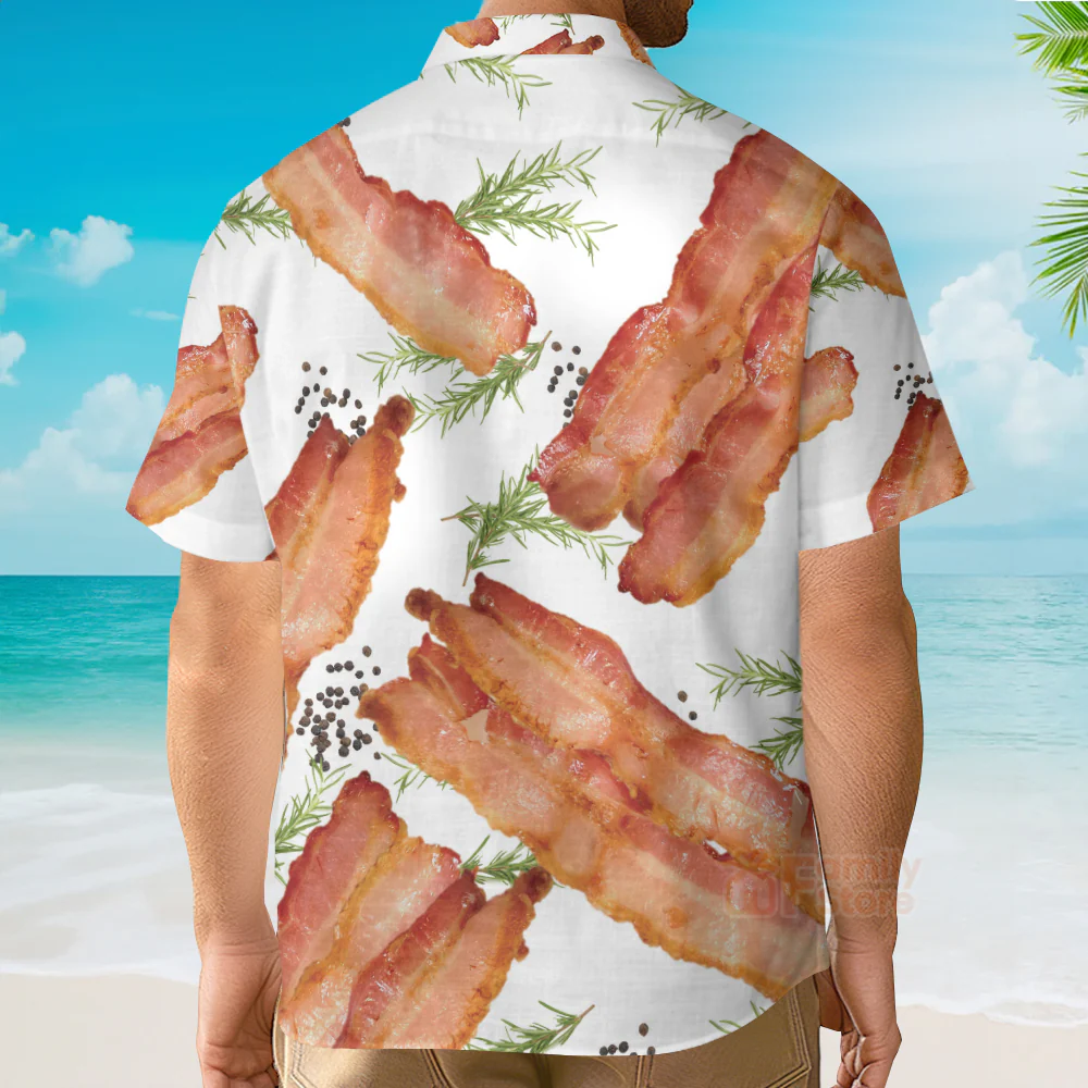 Funny Style Food Bacon - Food Lover’s Breakfast-Themed Button Up Hawaiian Shirt - Image 4