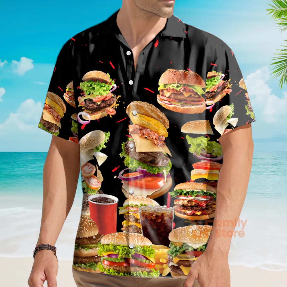 Funny Food Hamburger Fast Food Lover - Hawaiian Shirt - Image 4