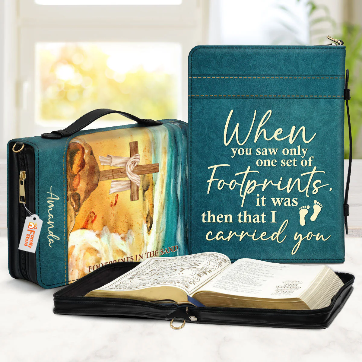 Footprints In The Sand - Unique Personalized Bible Covers - AT4080940 - Image 2