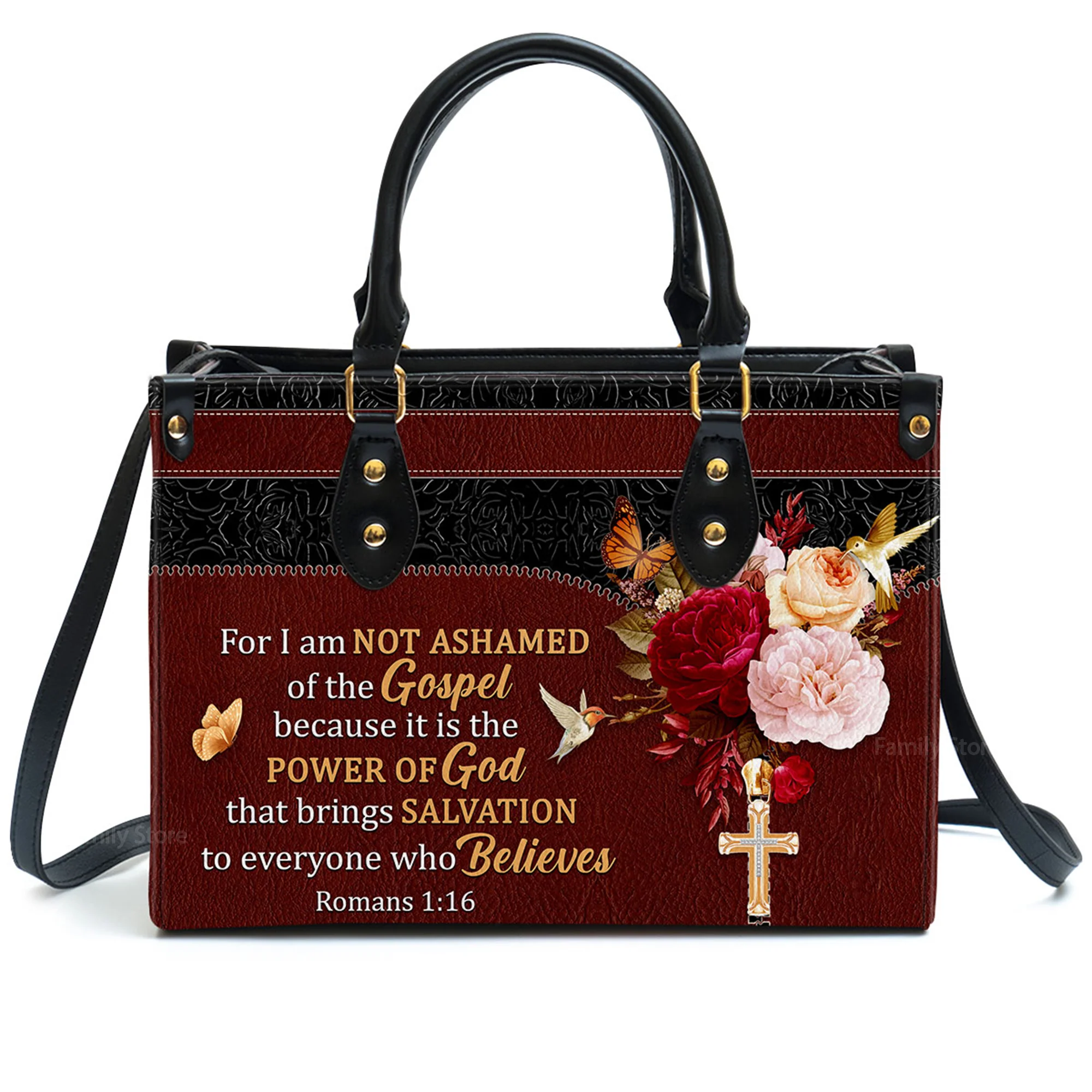 For I Am Not Ashamed Of The Gospel - Personalized Leather Handbag With Handle - AT4081332 - Image 2