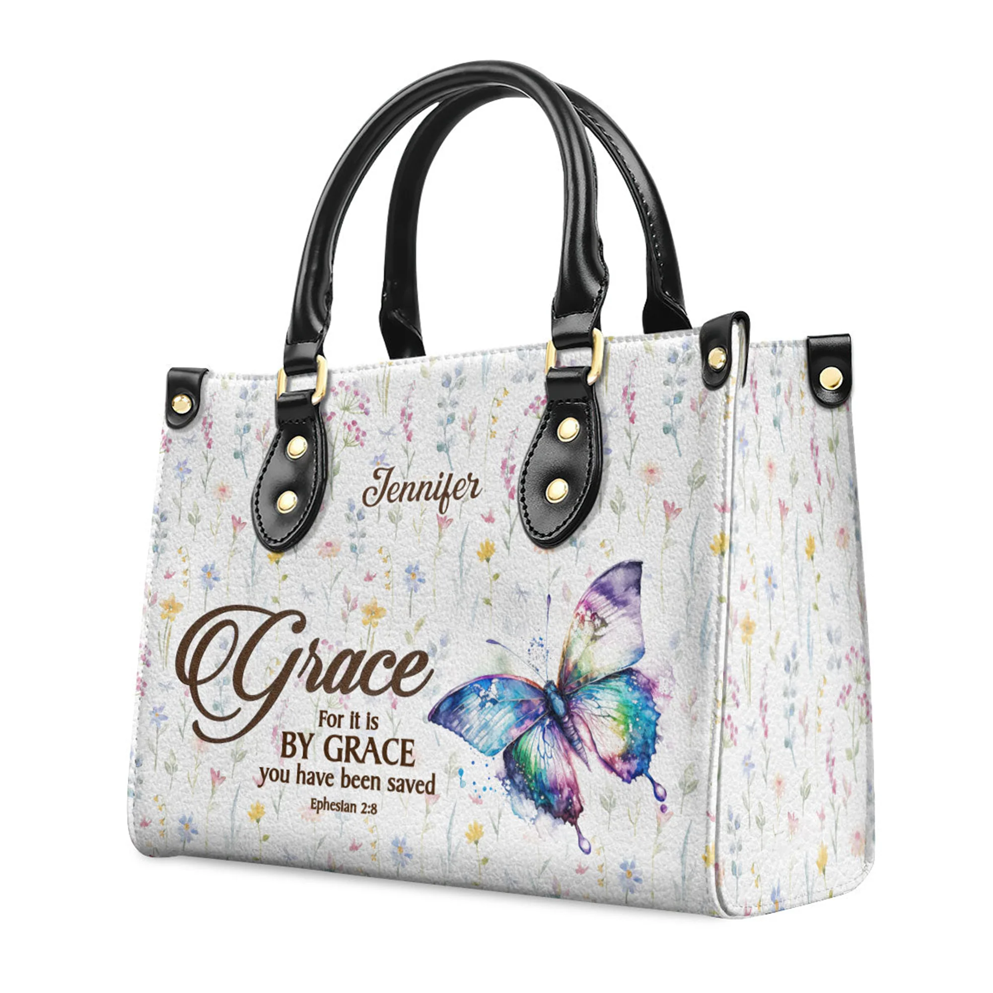 For It Is By Grace You Have Been Saved Ephesians 28 Worship - Unique Personalized Leather Handbag - AT4080901 - Image 3
