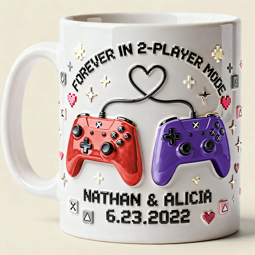 Forever In 2-Player Mode - Personalized Ceramic Mug - Gift For Couples, Gamers NL122 - Image 3