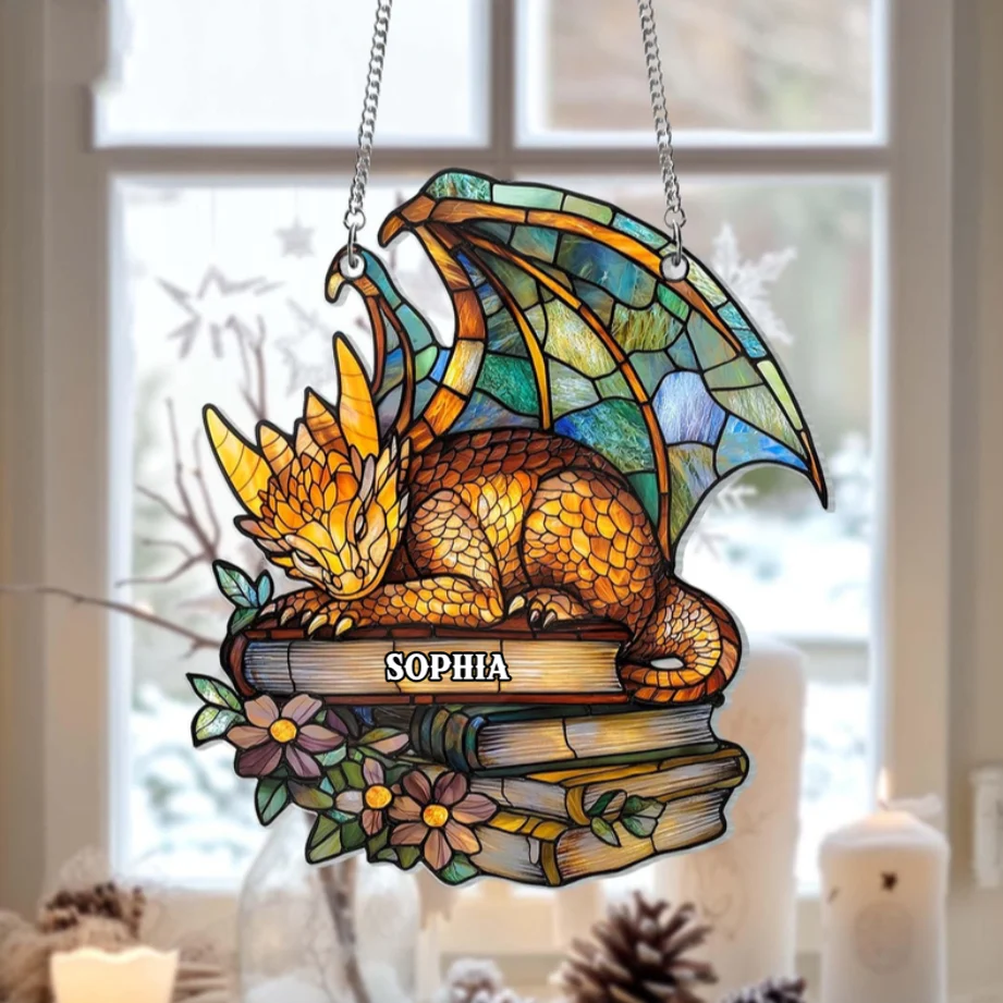 Fourth Wing Andarna Book - Personalized Dragon Suncatcher - Fantasy Gift For Readers, Dragon Lovers | HH01