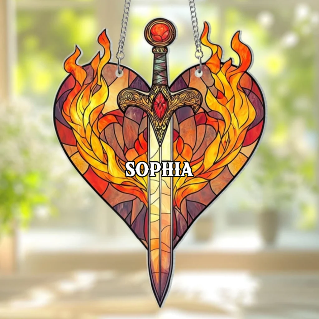 Fourth Wing Fireheart - Personalized Window Hanging Suncatcher Ornament - Christmas Gift For Dragon & Book Lovers, Readers HH01