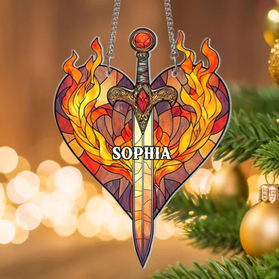 Fourth Wing Fireheart - Personalized Window Hanging Suncatcher Ornament - Christmas Gift For Dragon & Book Lovers, Readers HH01 - Image 2
