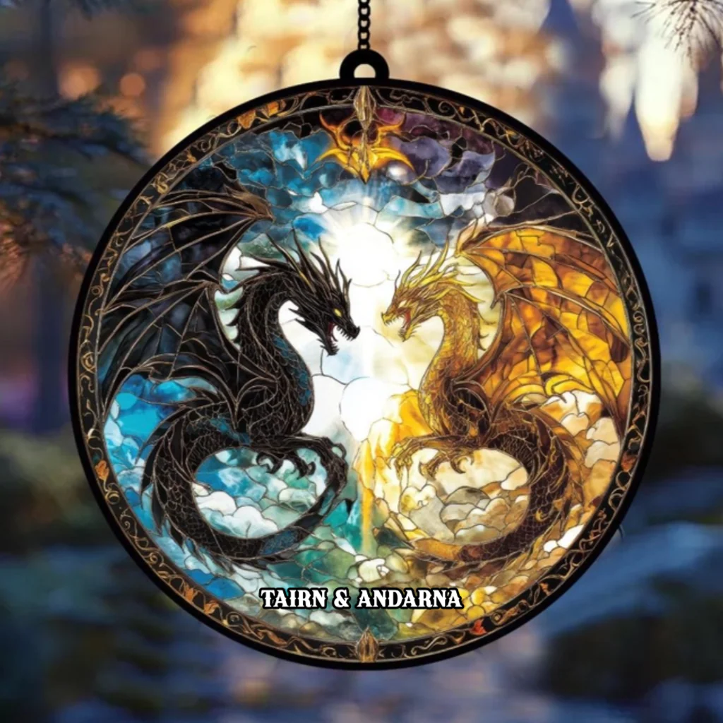 Fourth Wing Onyx Storm Brave the Dark - Personalized Window Hanging Suncatcher Ornament - Christmas Gift For Dragon Lovers, Readers HH01