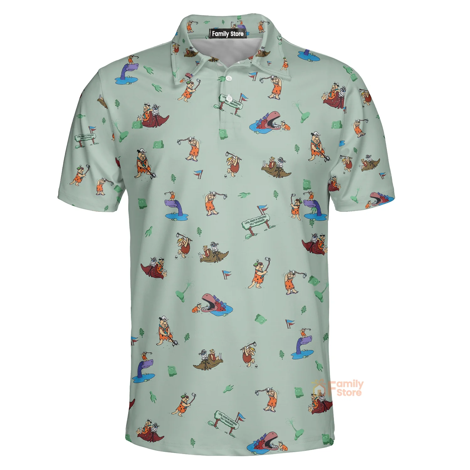 Fred Flintstone Playing Golf Pattern - Polo Shirt For Men - Image 3