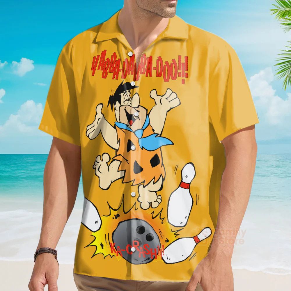 Fu Nostalgic Cartoon Men's Short Aloha Hawaiian Shirt - Image 3