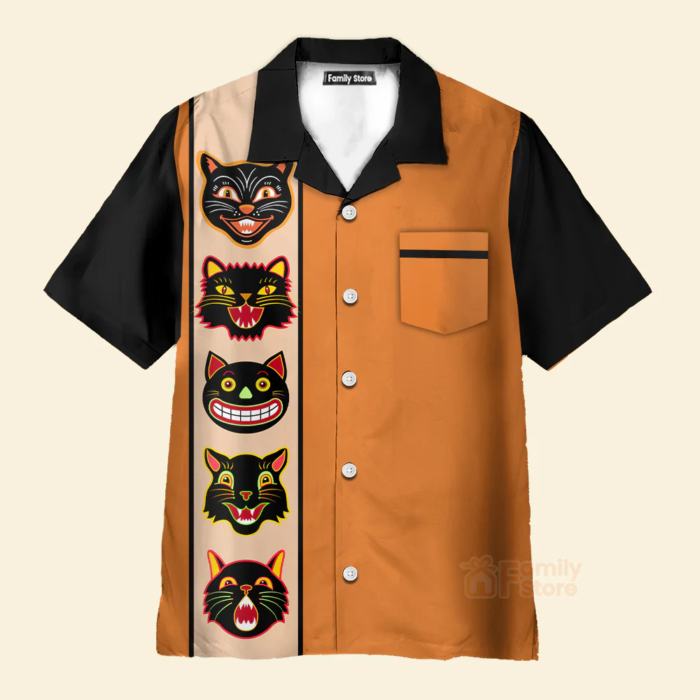 Funky Halloween Print Front Buttons Chest Pocket Casual Hawaiian Shirt - Image 2