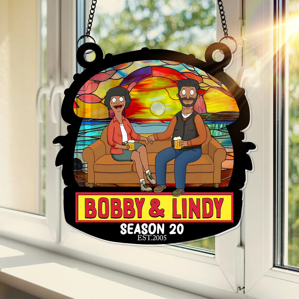 Funny Burgers Cartoon Couple Anniversary - Gift For Couple, Anniversary - Personalized Window Hanging Window Hanging Suncatcher Ornament | CL55 - Image 3