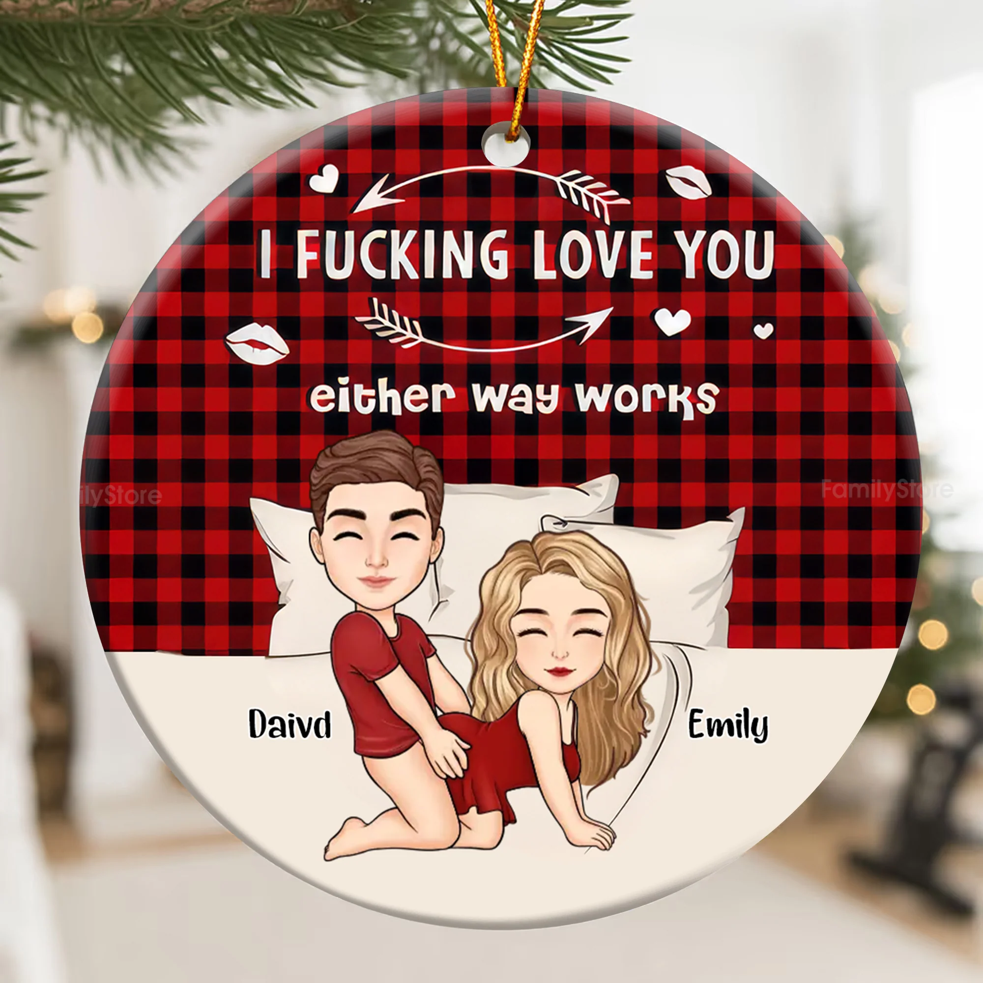 Funny Couple I F*cking Love - Personalized Ceramic Ornament - Christmas Gift For Couples | GR10 NL122