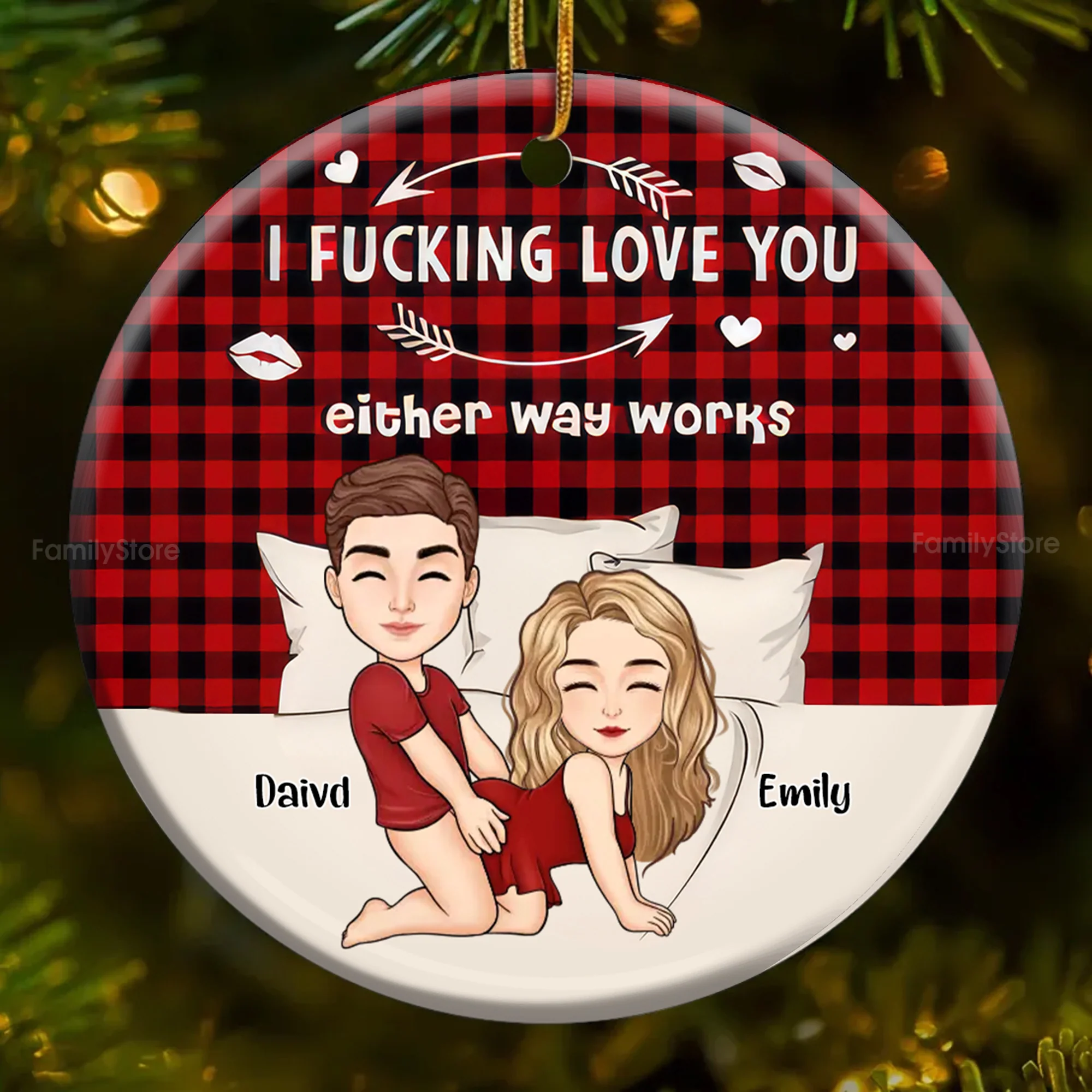 Funny Couple I F*cking Love - Personalized Ceramic Ornament - Christmas Gift For Couples | GR10 NL122 - Image 2
