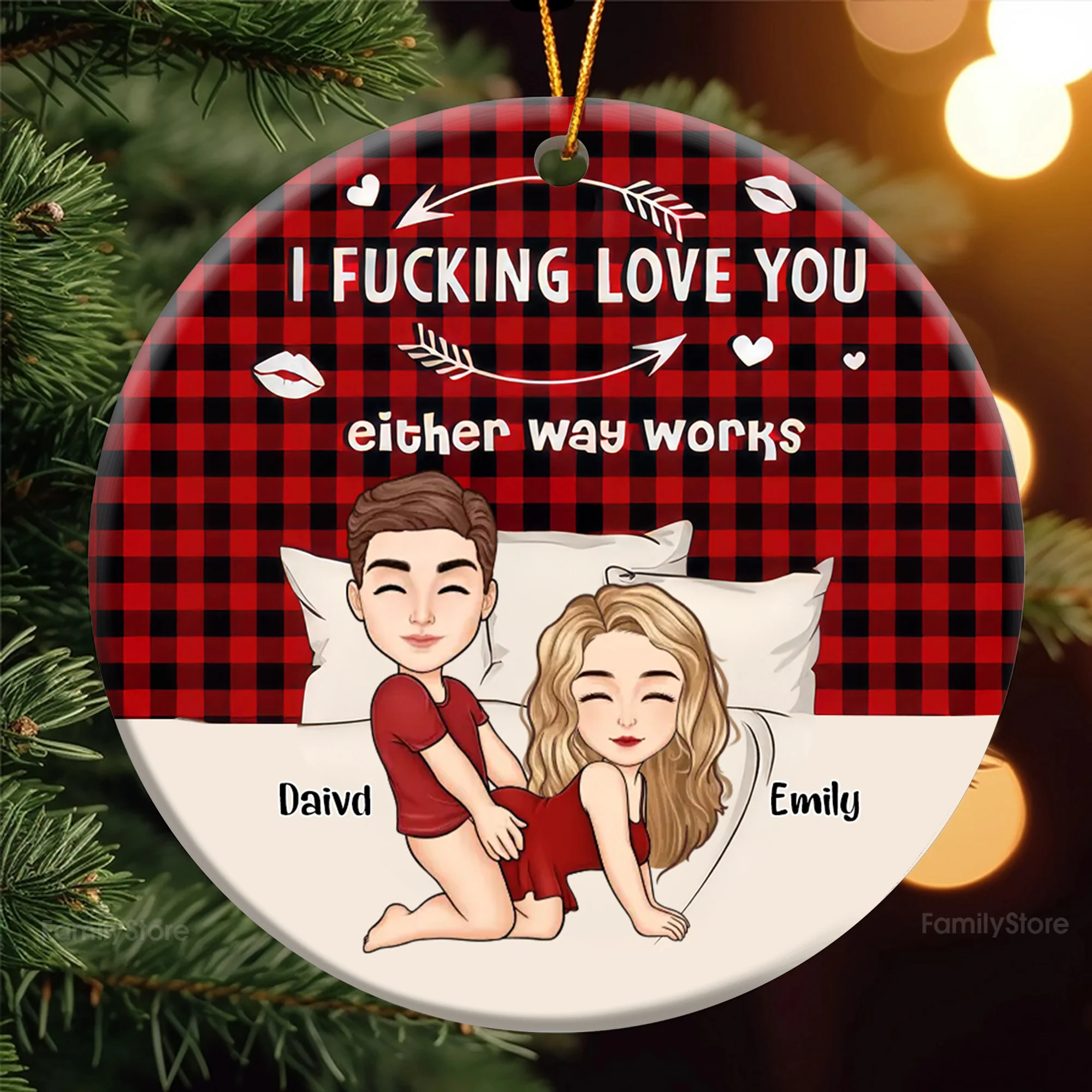 Funny Couple I F*cking Love - Personalized Ceramic Ornament - Christmas Gift For Couples | GR10 NL122 - Image 3