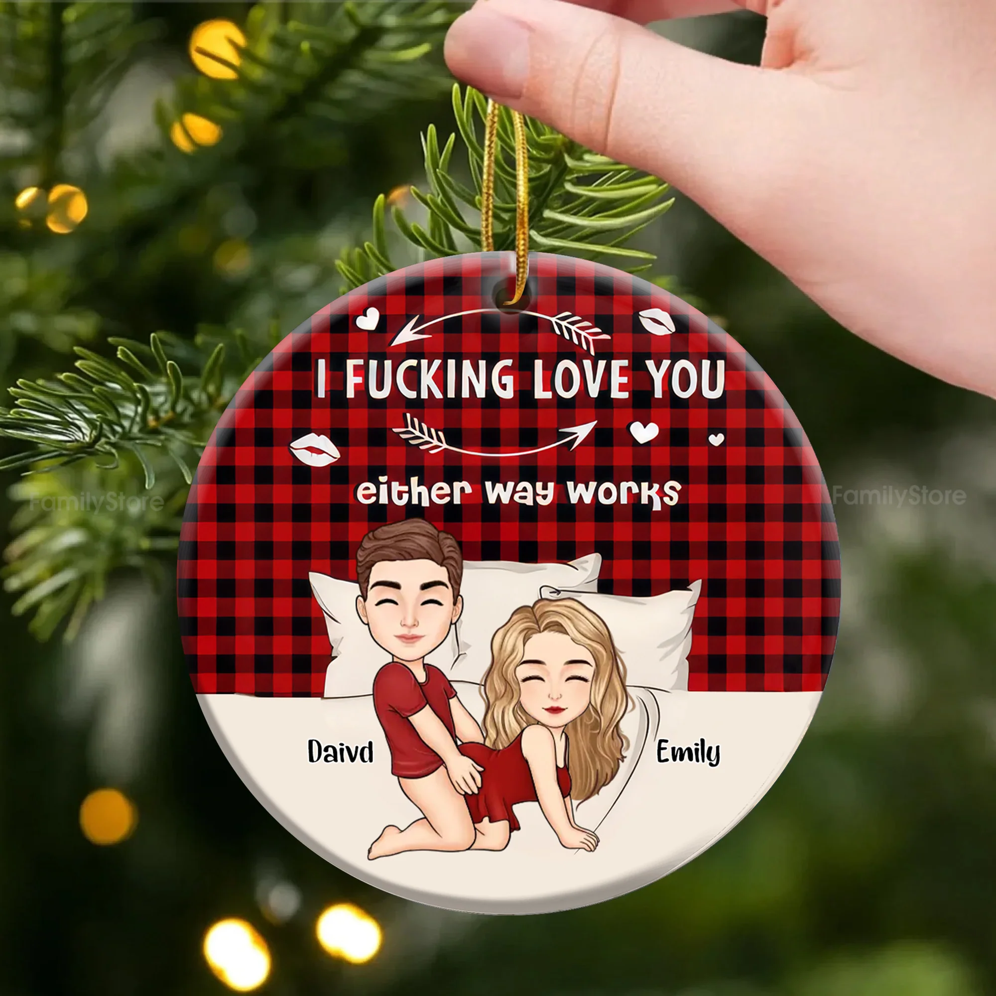 Funny Couple I F*cking Love - Personalized Ceramic Ornament - Christmas Gift For Couples | GR10 NL122 - Image 4