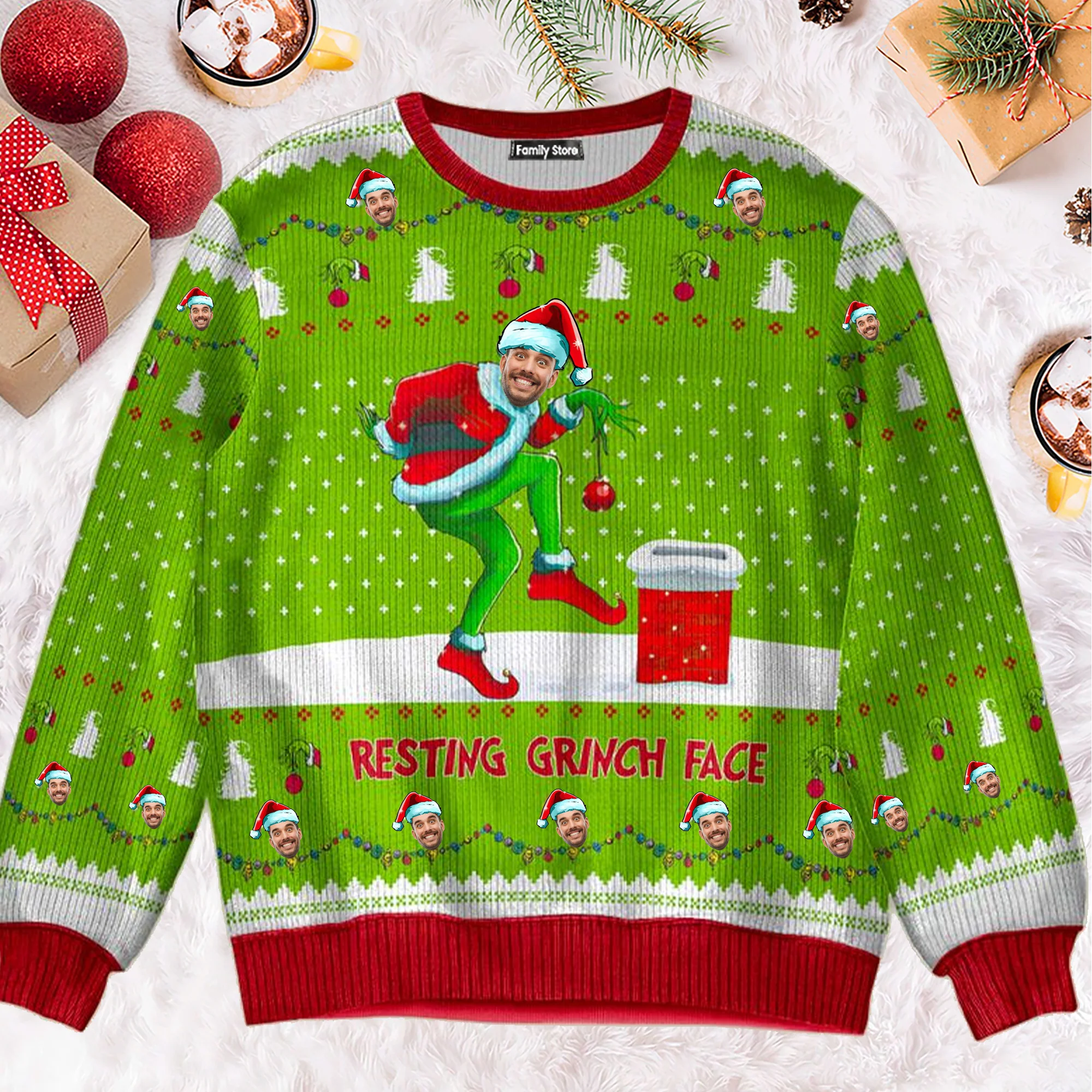 Funny Face The Green Monster Face - Gift For Family Members, Friends - Personalized Ugly Sweater NA94 - Image 2