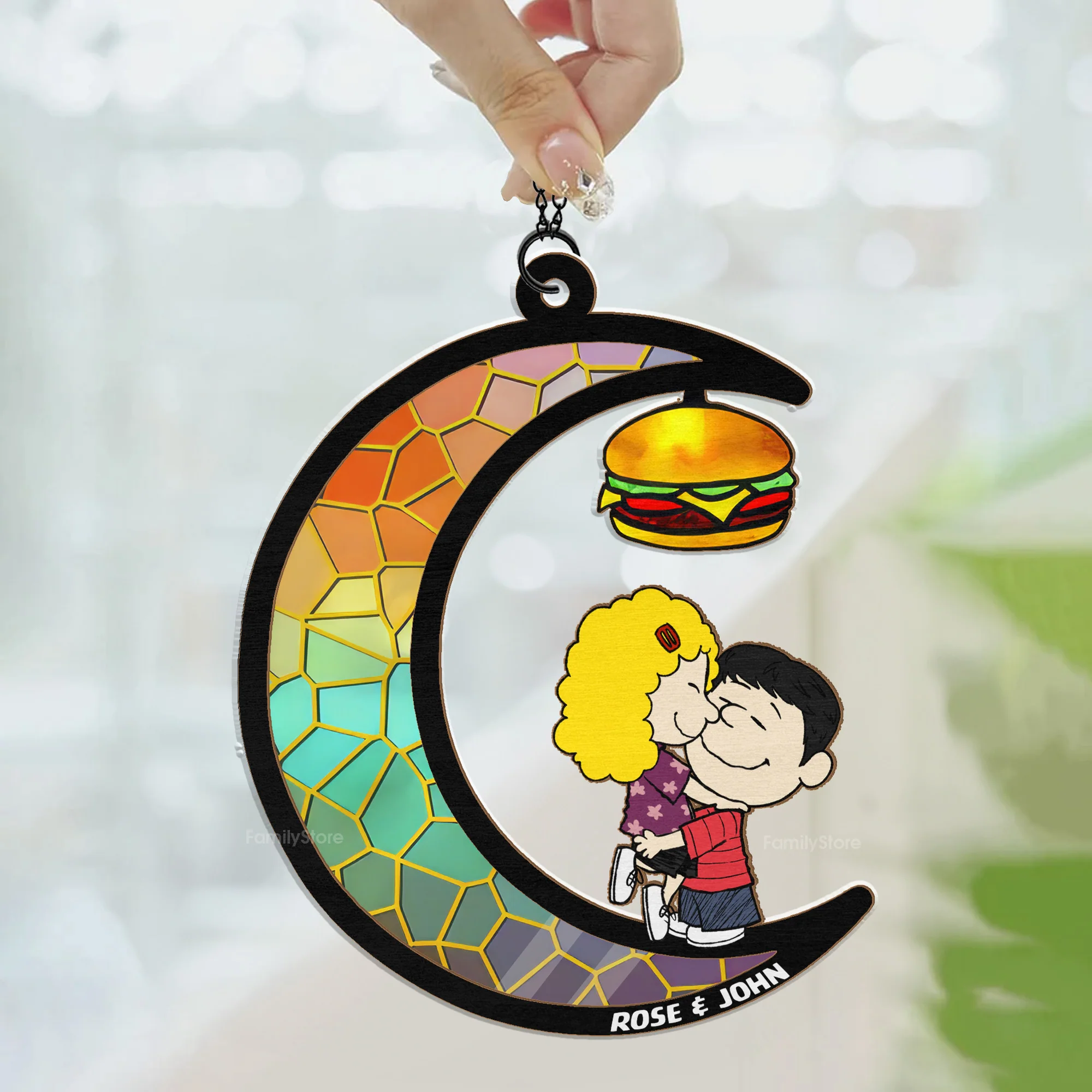 Funny Hamburger Peanut Couple - Personalized Window Hanging Suncatcher Ornament - Gift For Couple, Husband Wife | GR8 NH96 - Image 3