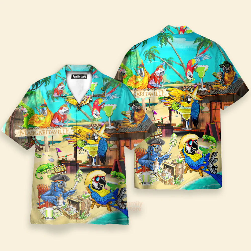 Funny Parrot In Summer Beach Party Margarita Cocktail Margaritaville Hawaiian Shirts - Image 2