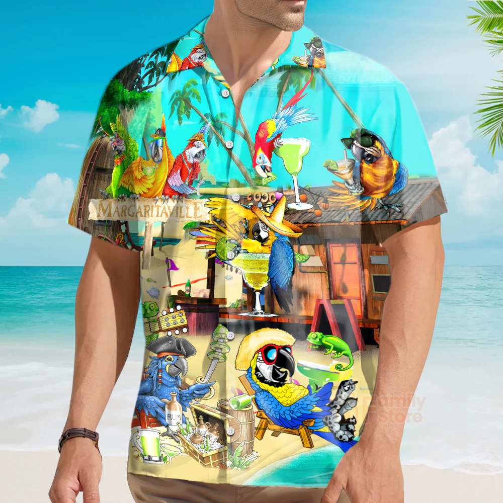 Funny Parrot In Summer Beach Party Margarita Cocktail Margaritaville Hawaiian Shirts - Image 3