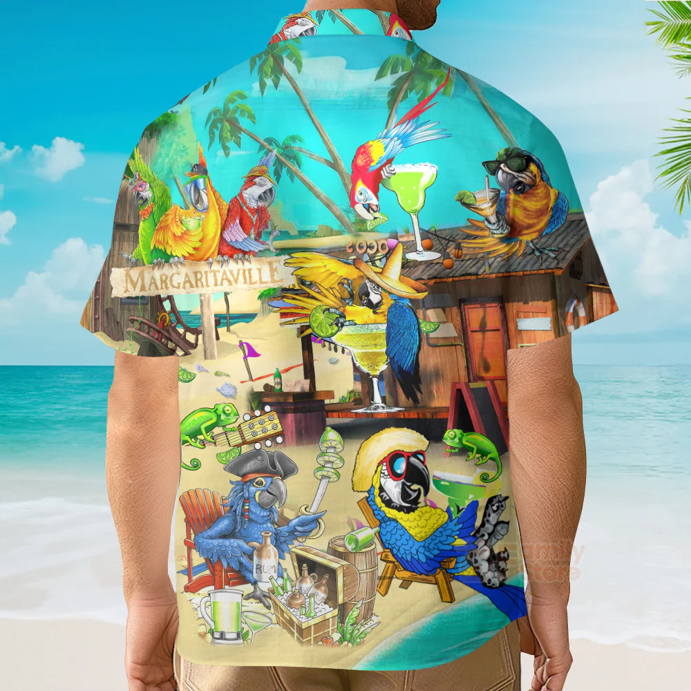 Funny Parrot In Summer Beach Party Margarita Cocktail Margaritaville Hawaiian Shirts - Image 4