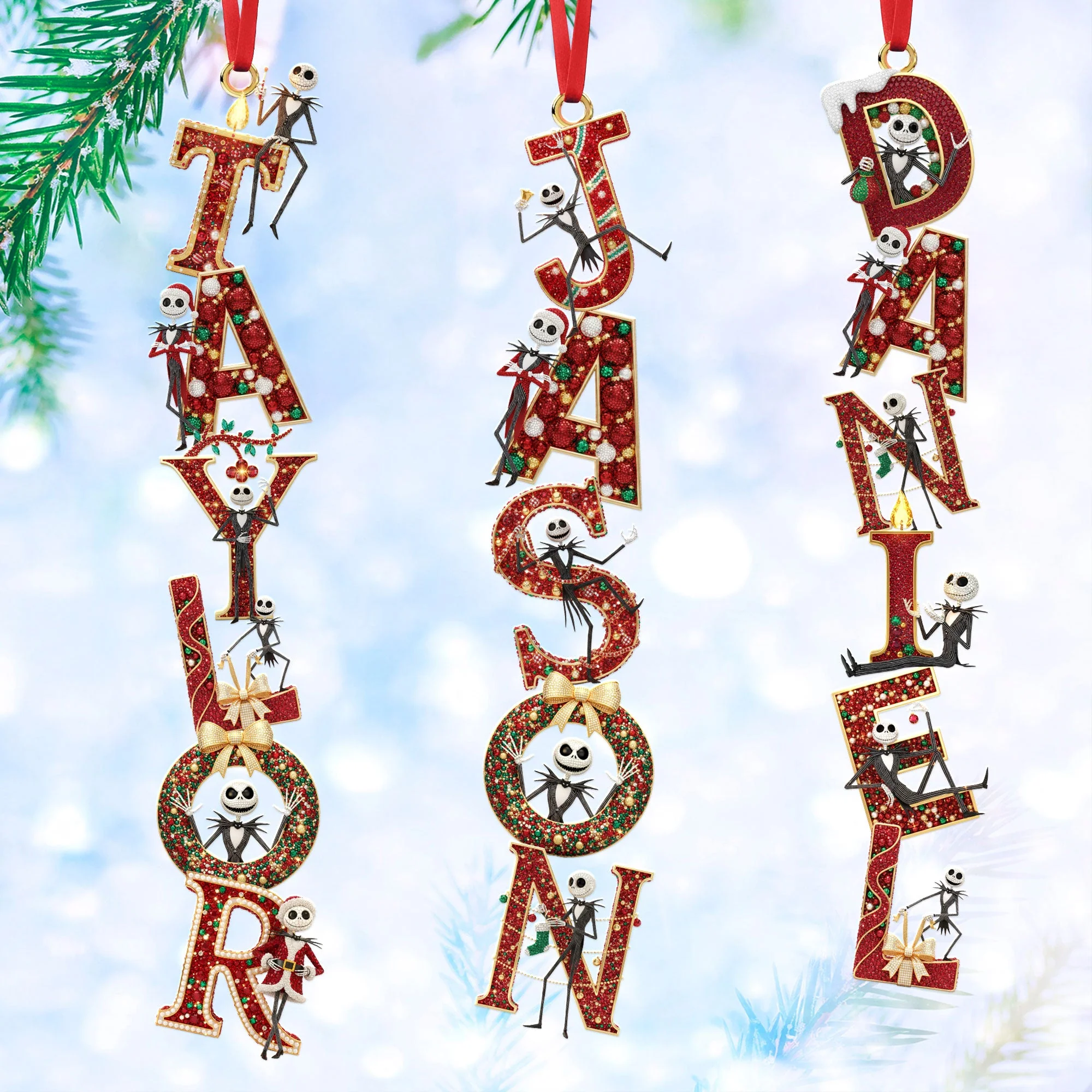 Funny Spooky Nightmare Custom Alphabet - Personalized Acrylic Ornament - Christmas Gift For Family Members NA94