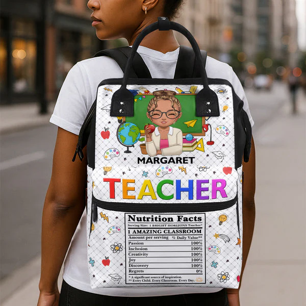 Funny Teacher Nutrition Facts - Personalized Duckbilled Backpack - Affirmation Gift For Teachers | CLTC05. Haft Teacher HD95 - Image 3