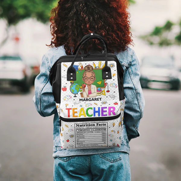 Funny Teacher Nutrition Facts - Personalized Duckbilled Backpack - Affirmation Gift For Teachers | CLTC05. Haft Teacher HD95 - Image 4