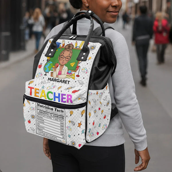 Funny Teacher Nutrition Facts - Personalized Duckbilled Backpack - Affirmation Gift For Teachers | CLTC05. Haft Teacher HD95 - Image 5