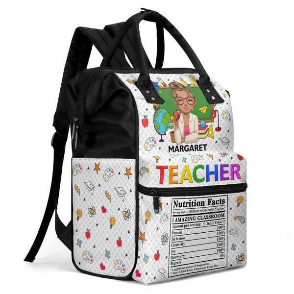 Funny Teacher Nutrition Facts - Personalized Duckbilled Backpack - Affirmation Gift For Teachers | CLTC05. Haft Teacher HD95 - Image 7