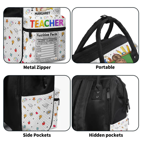Funny Teacher Nutrition Facts - Personalized Duckbilled Backpack - Affirmation Gift For Teachers | CLTC05. Haft Teacher HD95 - Image 8