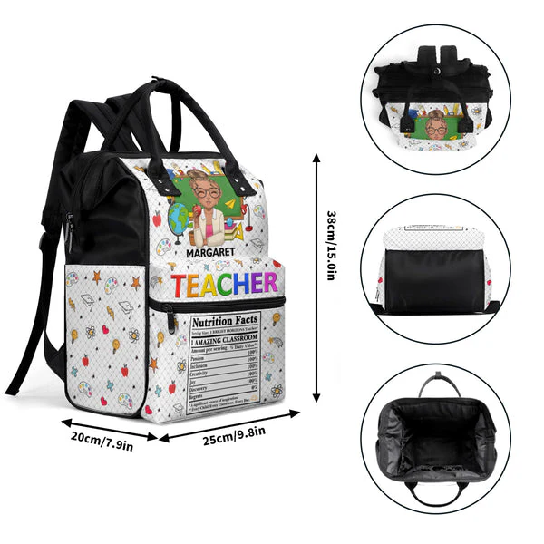 Funny Teacher Nutrition Facts - Personalized Duckbilled Backpack - Affirmation Gift For Teachers | CLTC05. Haft Teacher HD95 - Image 9