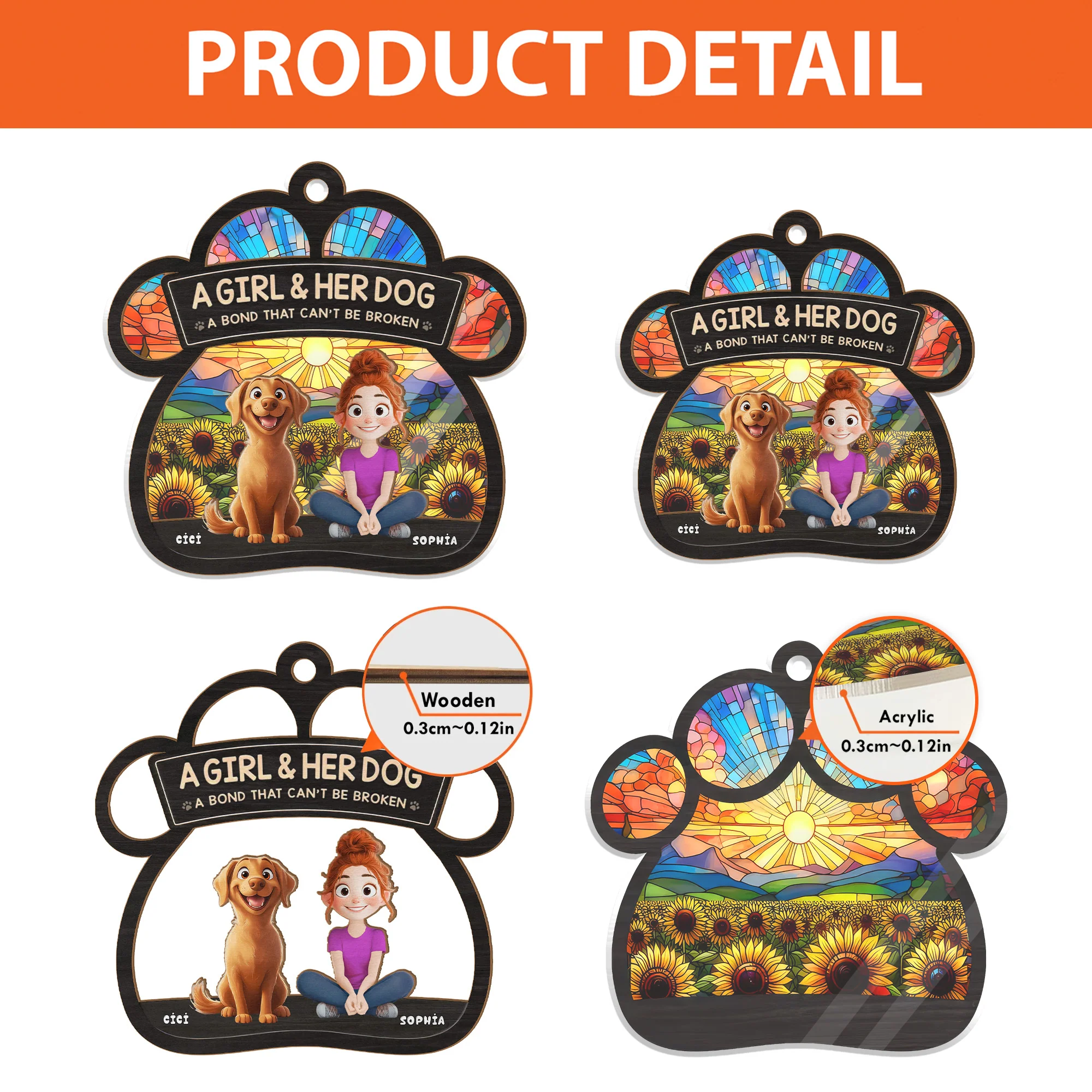 Fur, Love, And A Best Friend For Life Cartoon Dogs - Personalized Window Hanging Window Hanging Suncatcher Ornament - Gift For Dog Lovers | CLP15 NA94 - Image 4
