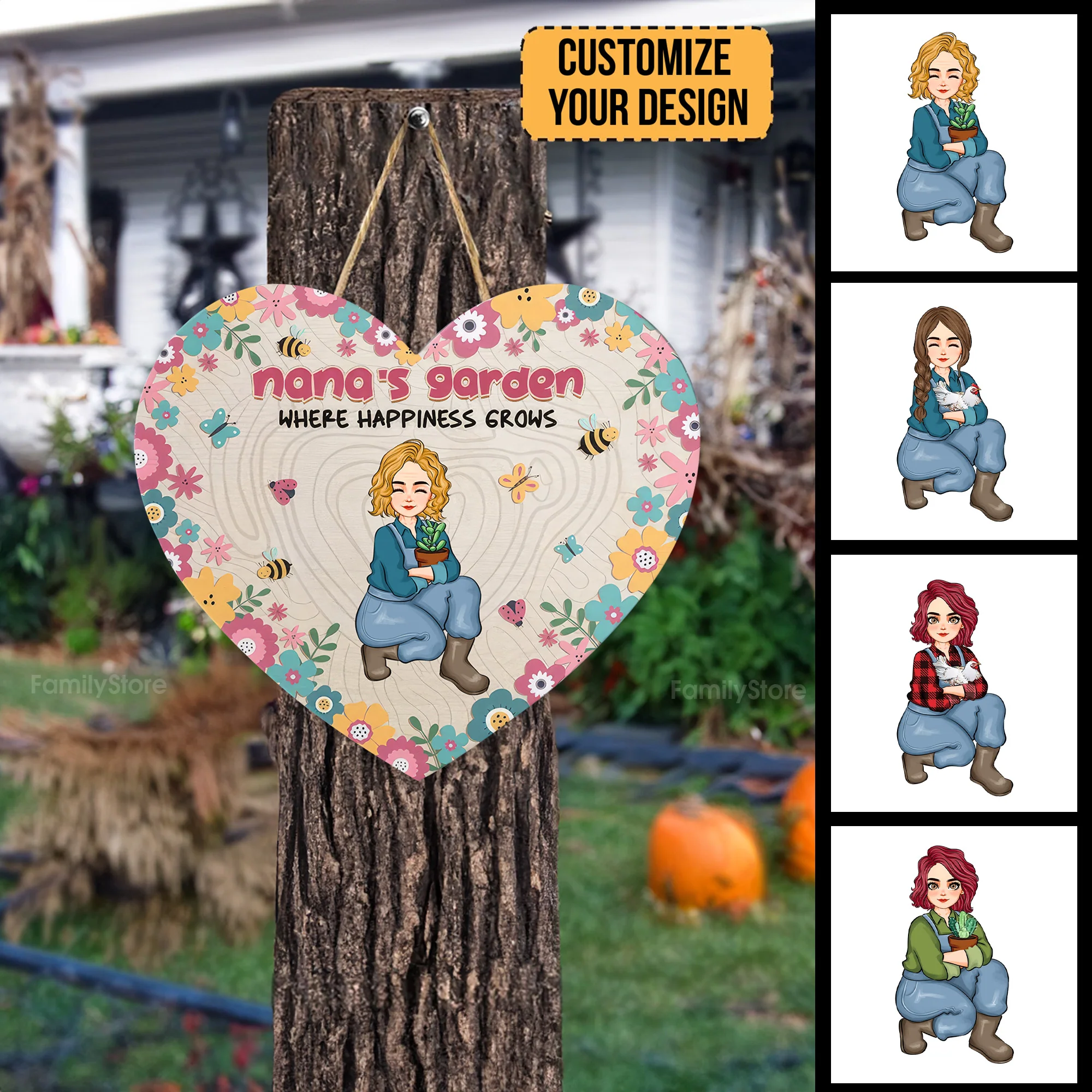 Garden Where Happiness Grows - Personalized Custom Shaped Wood Sign - Gift For Mom, Mother, Grandma, Nana, Gardening Lovers | GR17 NA94 - Image 4