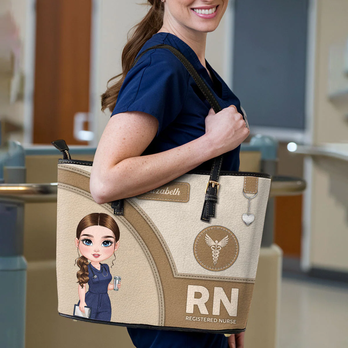 Gentle Nurse - Personalized Leather Tote Bag - Gift For Nurse | NR4 HH01 - Image 3