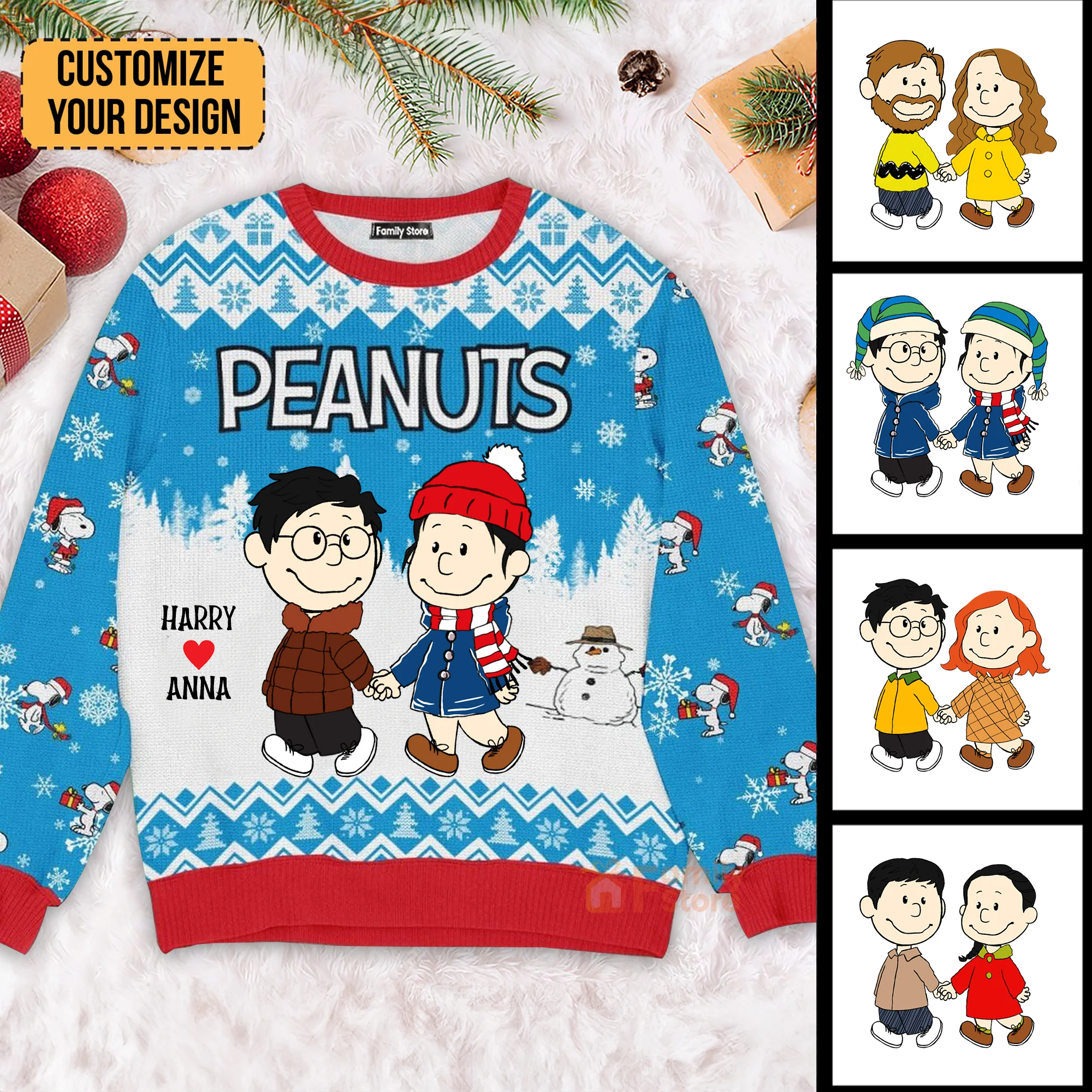 Peanut Getting Together This Holiday - Personalized Ugly Sweatshirt - Gift For Couple, Husband Wife, Anniversary, Engagement NH96 - Image 2