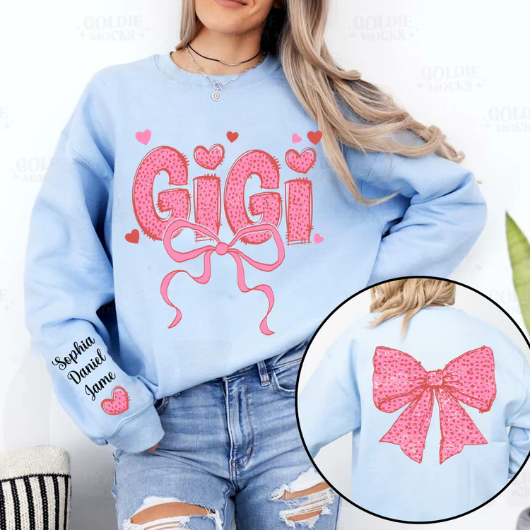 Gigi Nana And Kids - Personalized Sweatshirt With Design On Sleeve - Valentine Gift For Grandma, Mom, Wife - NH96 - Image 4