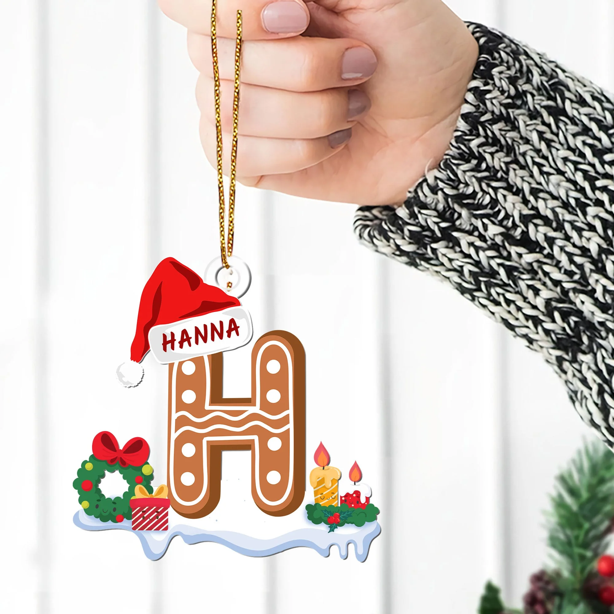 Gingerbread Cookie Letter - Personalized Custom Shaped Acrylic Ornament HN02 - Image 2