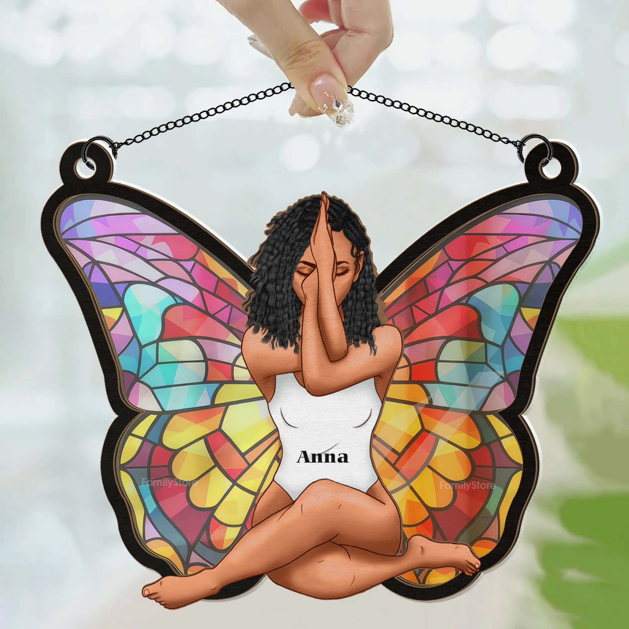 Girl Butterfly - Personalized Window Hanging Window Hanging Suncatcher Ornament - Gift for Black Woman, Black Girl, African American, Black History Month, Juneteenth | CLGOD02 NA94 - Image 3