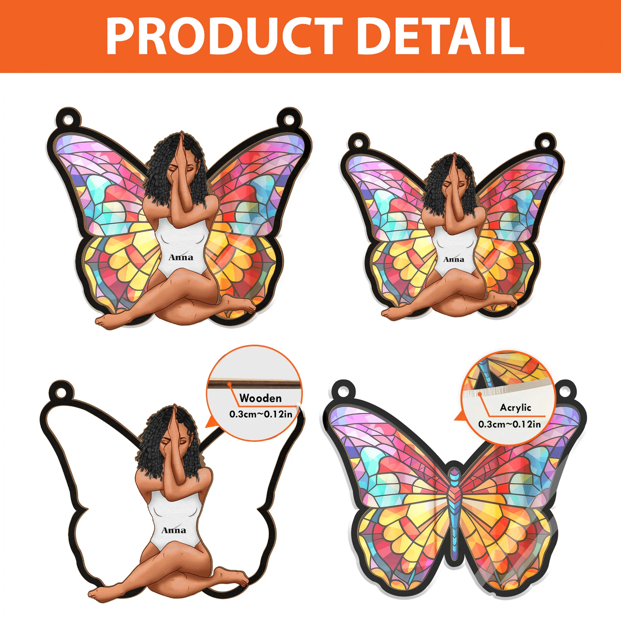 Girl Butterfly - Personalized Window Hanging Window Hanging Suncatcher Ornament - Gift for Black Woman, Black Girl, African American, Black History Month, Juneteenth | CLGOD02 NA94 - Image 4
