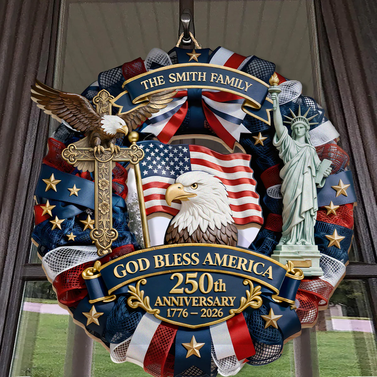 God Bless America - Personalized Wooden Door Sign - 250 Years Of Independence Day Gift For Family BA01 - Image 5