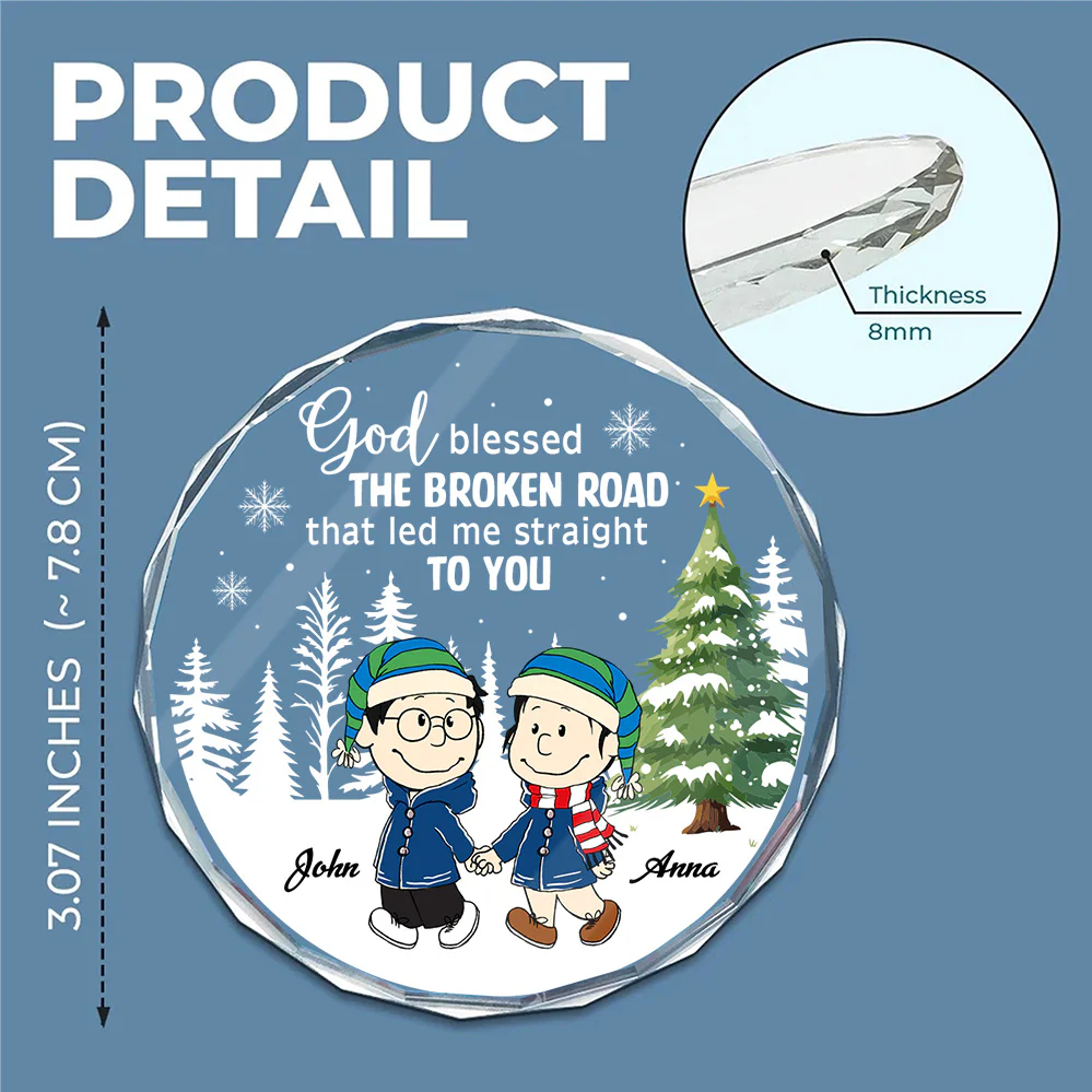 God Blessed The Broken Road Couple - Personalized Circle Glass Ornament - Gift For Couples | CL43 NL122 - Image 3