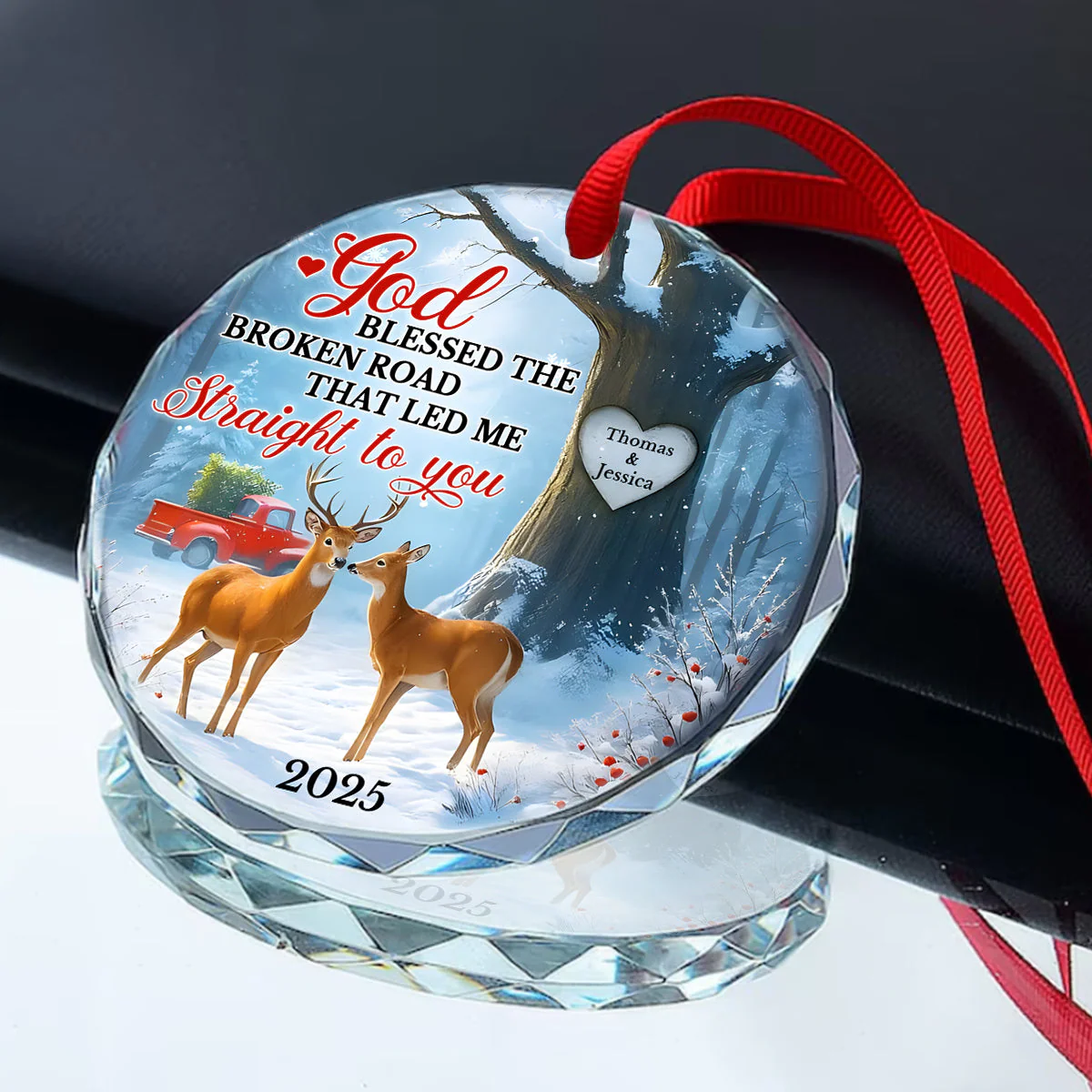 God Blessed The Broken Road That Led Me Straight To You - Personalized Glass Ornament TD118 - Image 2