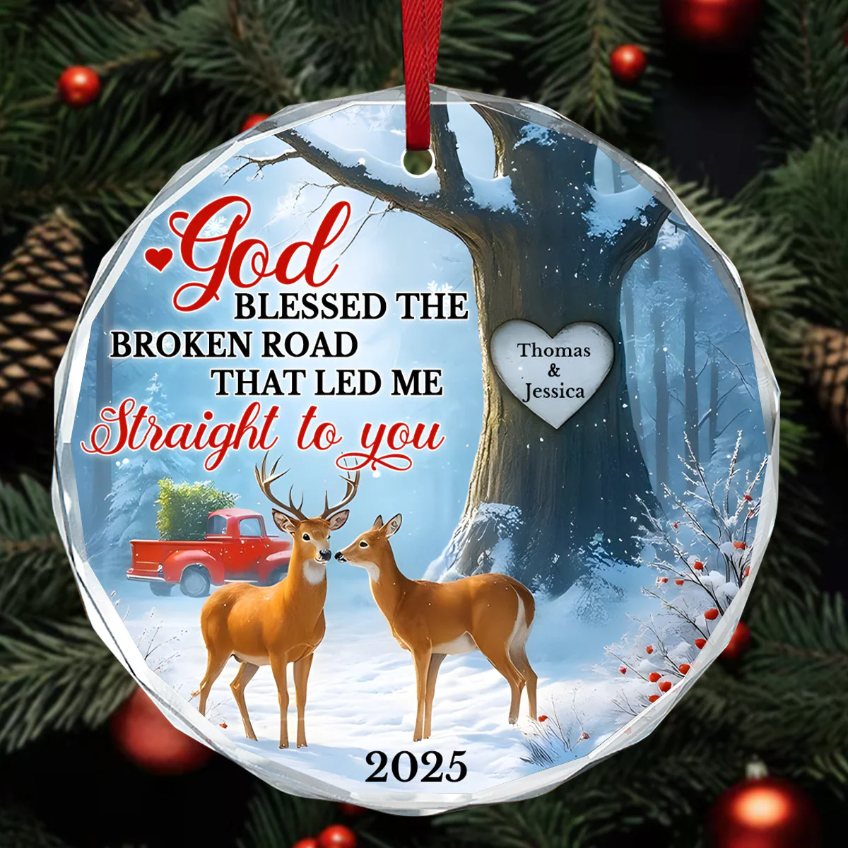 God Blessed The Broken Road That Led Me Straight To You - Personalized Glass Ornament TD118 - Image 3