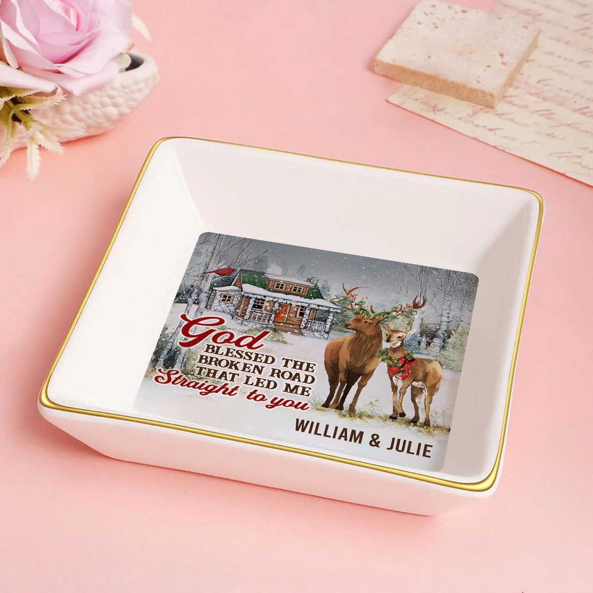 God Blessed The Broken Road That Led Me Straight To You - Personalized Jewelry Dish - Gift For Wife NH96 - Image 4