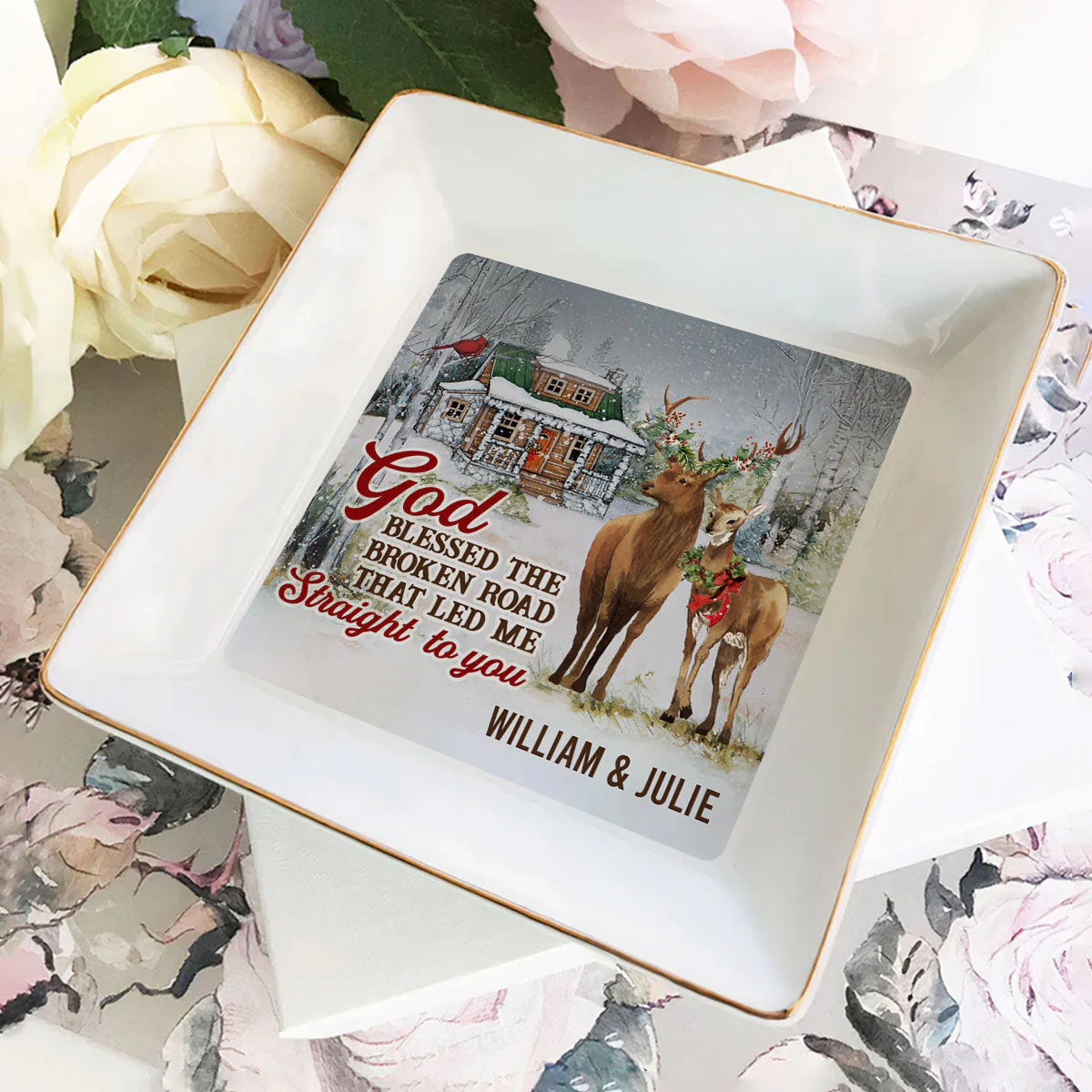 God Blessed The Broken Road That Led Me Straight To You - Personalized Jewelry Dish - Gift For Wife NH96 - Image 6